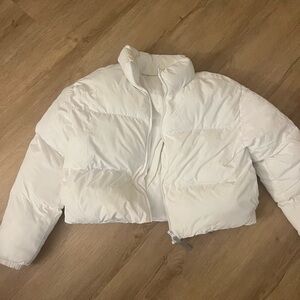 Fabletics white puffer cropped jacket